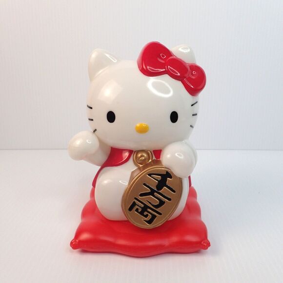 Vintage Hello Kitty Piggy Bank White w/ Gold Coin Sitting on Pillow RARE - Picture 1 of 7